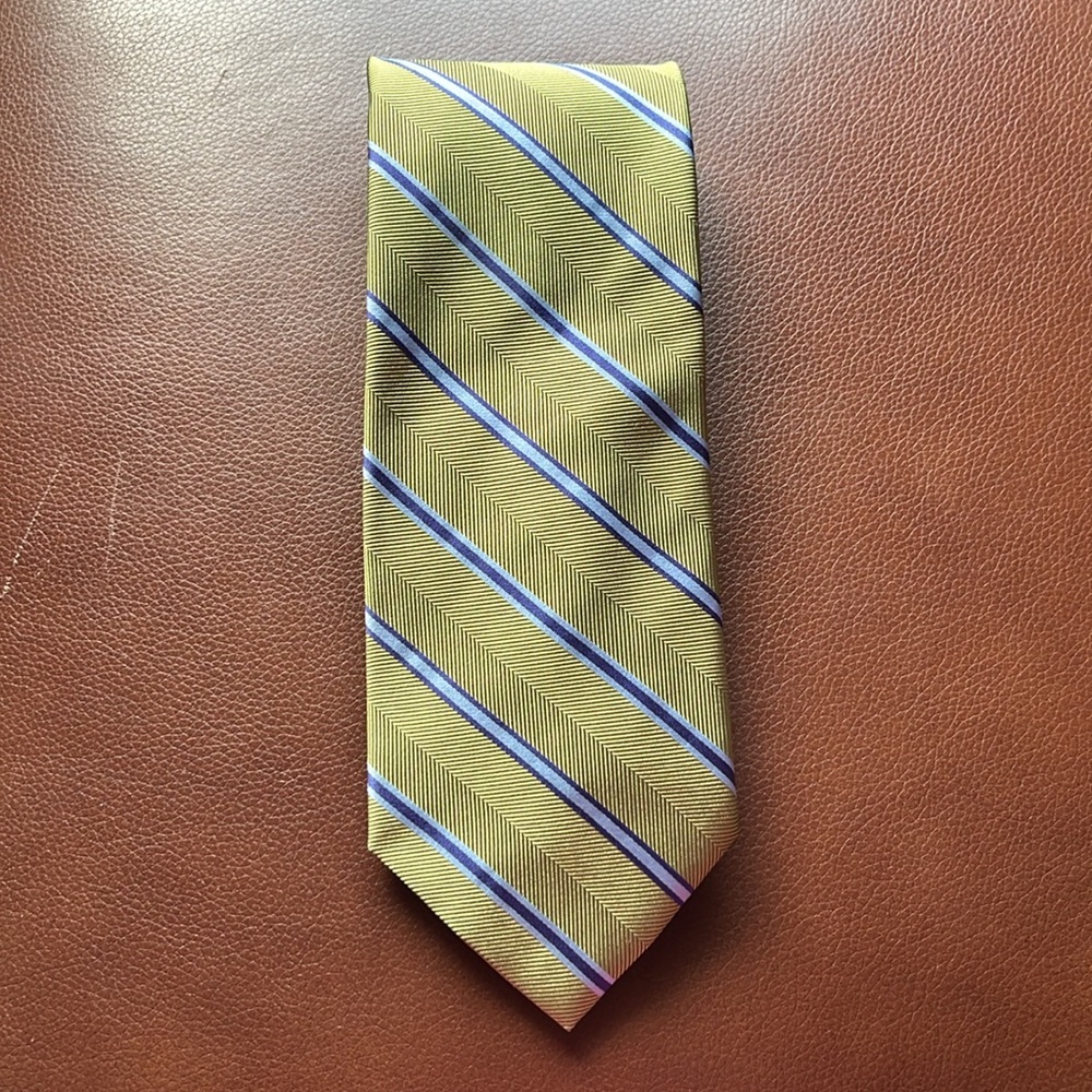 346 Brooks Brothers Green Blue Diagonal Stripe Silk Tie Men's